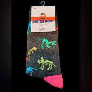 Men's Novelty Socks Black Multicolored Dinosaur Pattern Size 10-13 New!
